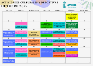 Calendario de las actividades Culturales y Deportivas del mes de Octubre 2022